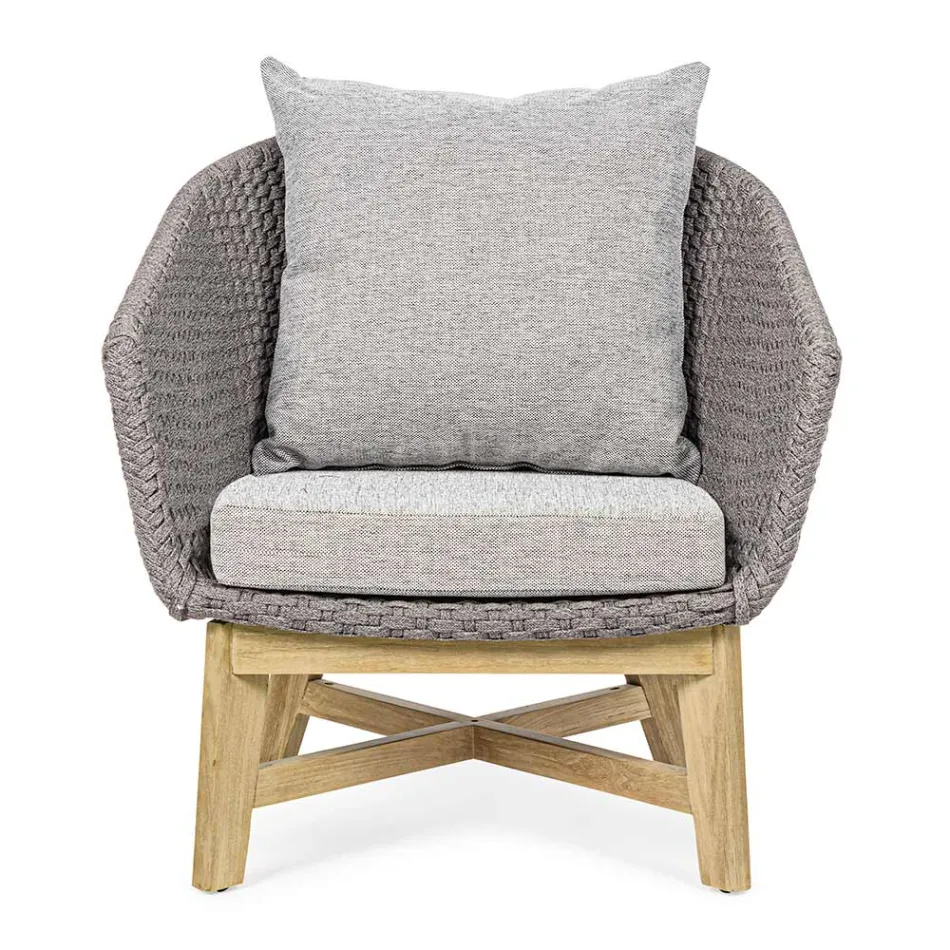 Poltrona da Esterno in Intreccio di Corda e Legno di Teak, Homemotion - Callum Viadurini