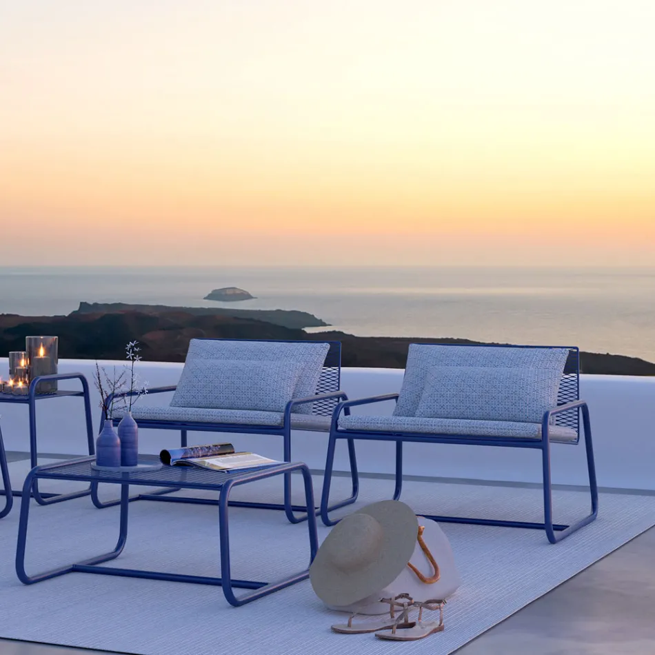Poltrona da Esterno in Metallo con Cuscino di Lusso Made in Italy - Karol Viadurini