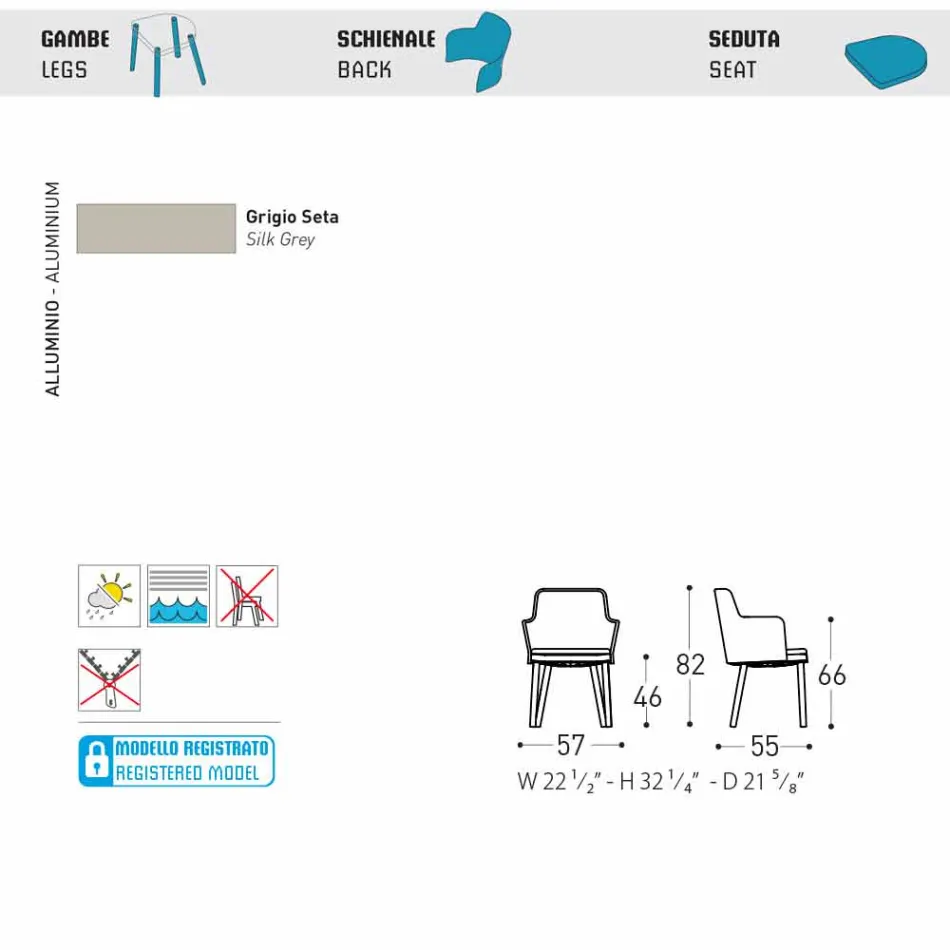 Poltrona da esterno Varaschin Emma di design in alluminio e tessuto Viadurini