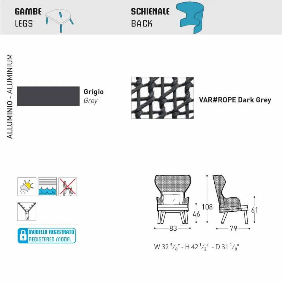 Poltrona da esterno Varaschin Emma imbottita di design moderno Viadurini