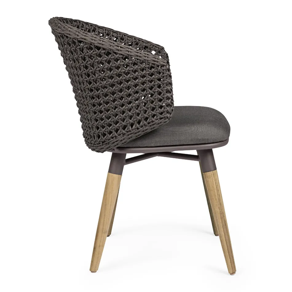 Poltrona da Giardino con Gambe Teak e Seduta in Tessuto, Homemotion - Chantall Viadurini