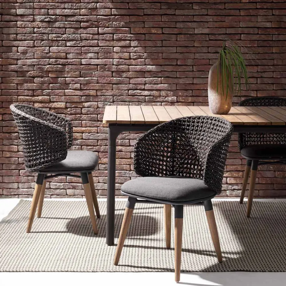 Poltrona da Giardino con Gambe Teak e Seduta in Tessuto, Homemotion - Chantall Viadurini