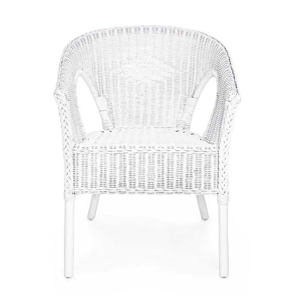 Poltrona da Giardino Design Impilabile in Rattan Bianco, Blu o Verde - Favolizia Viadurini