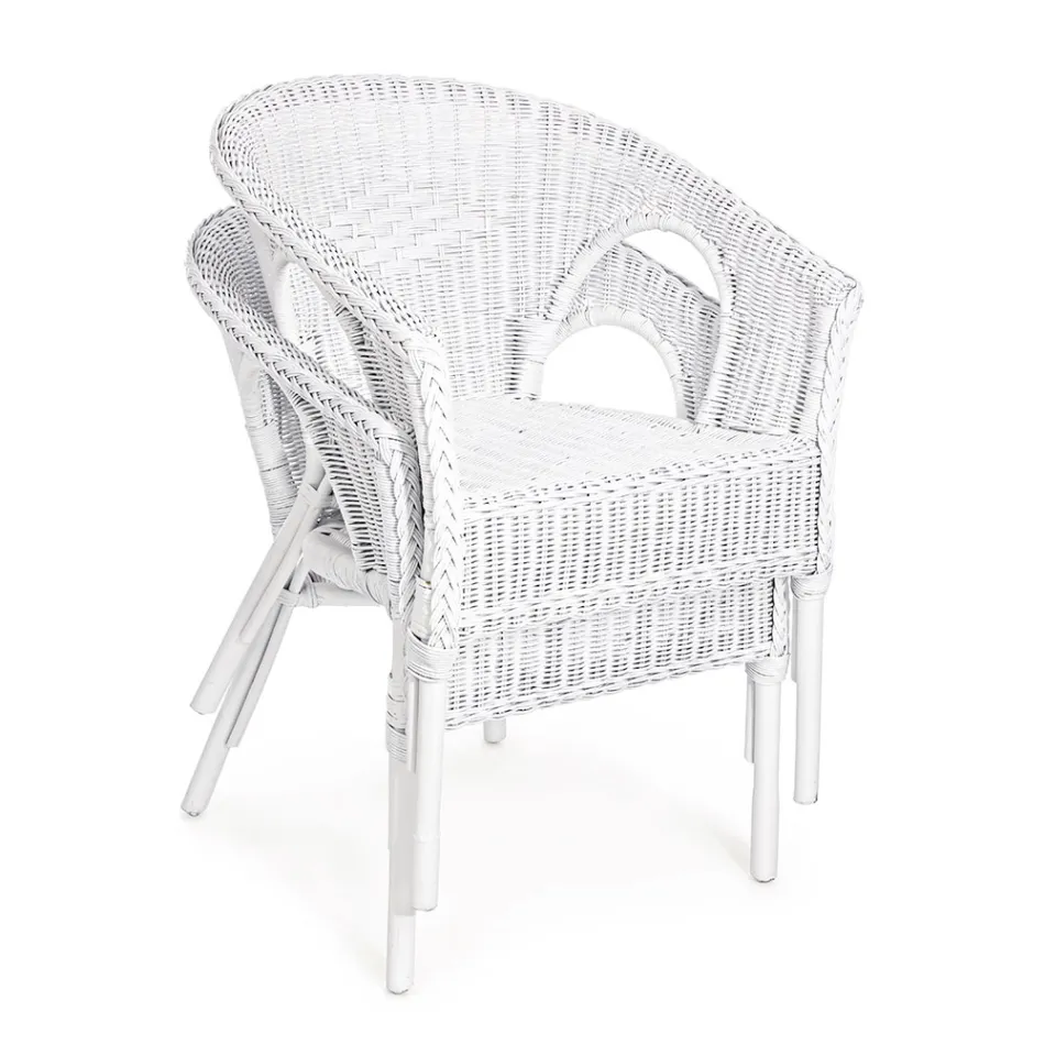 Poltrona da Giardino Design Impilabile in Rattan Bianco, Blu o Verde - Favolizia Viadurini