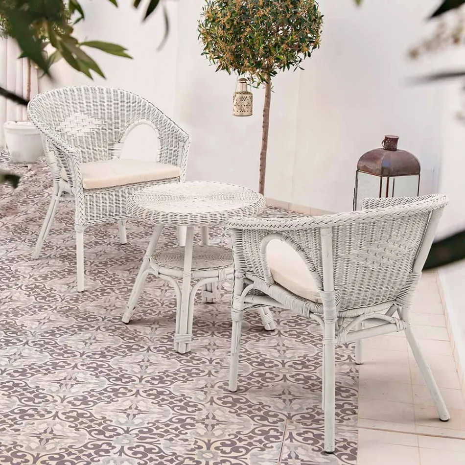 Poltrona da Giardino Design Impilabile in Rattan Bianco, Blu o Verde - Favolizia Viadurini