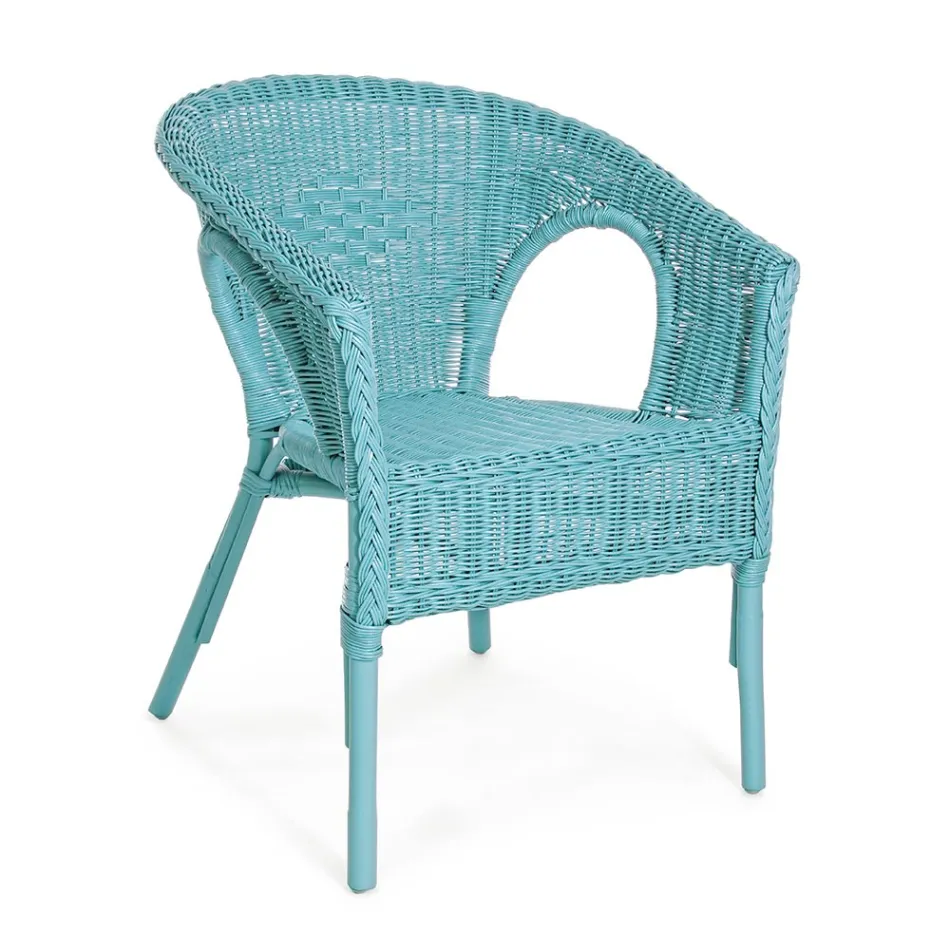 Poltrona da Giardino Design Impilabile in Rattan Bianco, Blu o Verde - Favolizia Viadurini