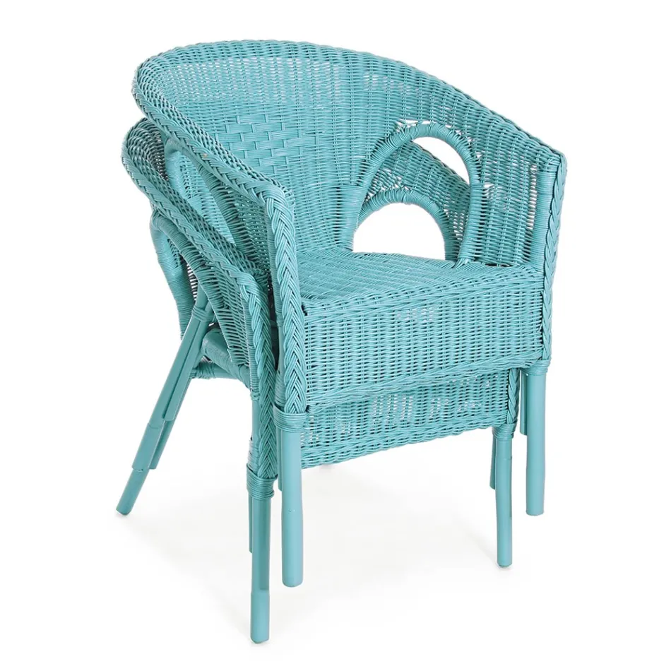 Poltrona da Giardino Design Impilabile in Rattan Bianco, Blu o Verde - Favolizia Viadurini