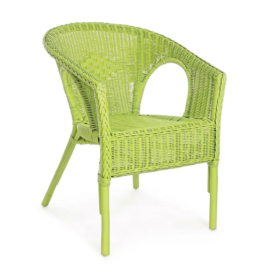 Poltrona da Giardino Design Impilabile in Rattan Bianco, Blu o Verde - Favolizia Viadurini