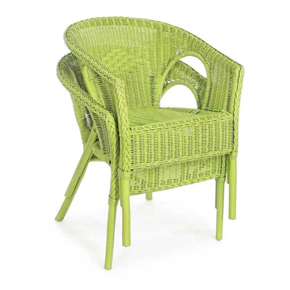 Poltrona da Giardino Design Impilabile in Rattan Bianco, Blu o Verde - Favolizia Viadurini