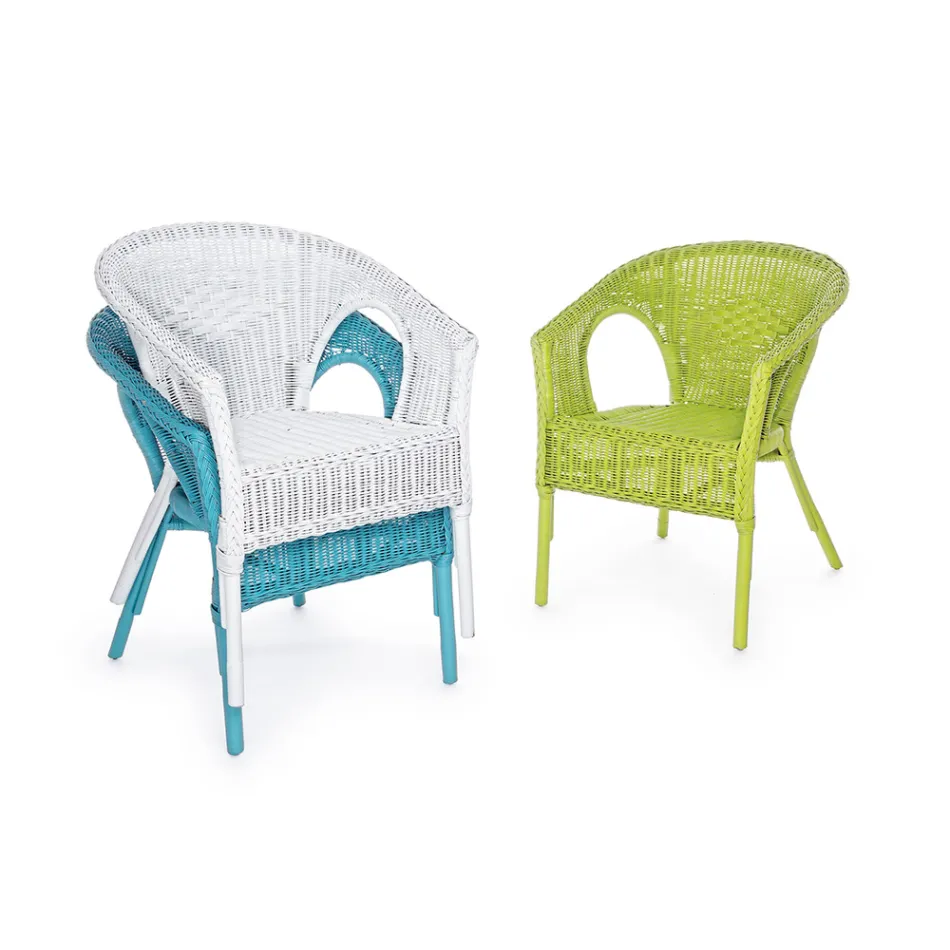 Poltrona da Giardino Design Impilabile in Rattan Bianco, Blu o Verde - Favolizia Viadurini