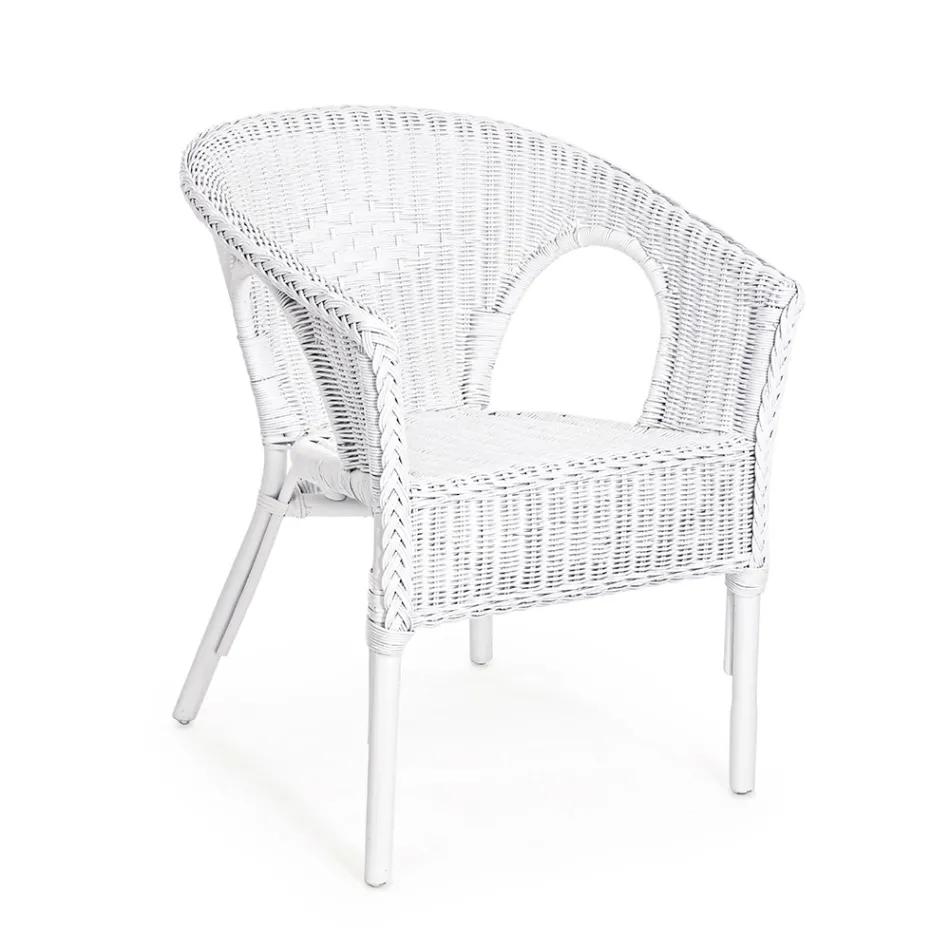 Poltrona da Giardino Design Impilabile in Rattan Bianco, Blu o Verde - Favolizia Viadurini