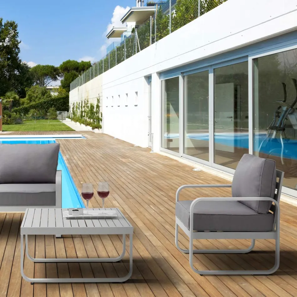 Poltrona da Giardino in Alluminio Bianco Avorio Opaco e Cuscini Grigio - Avoir Viadurini