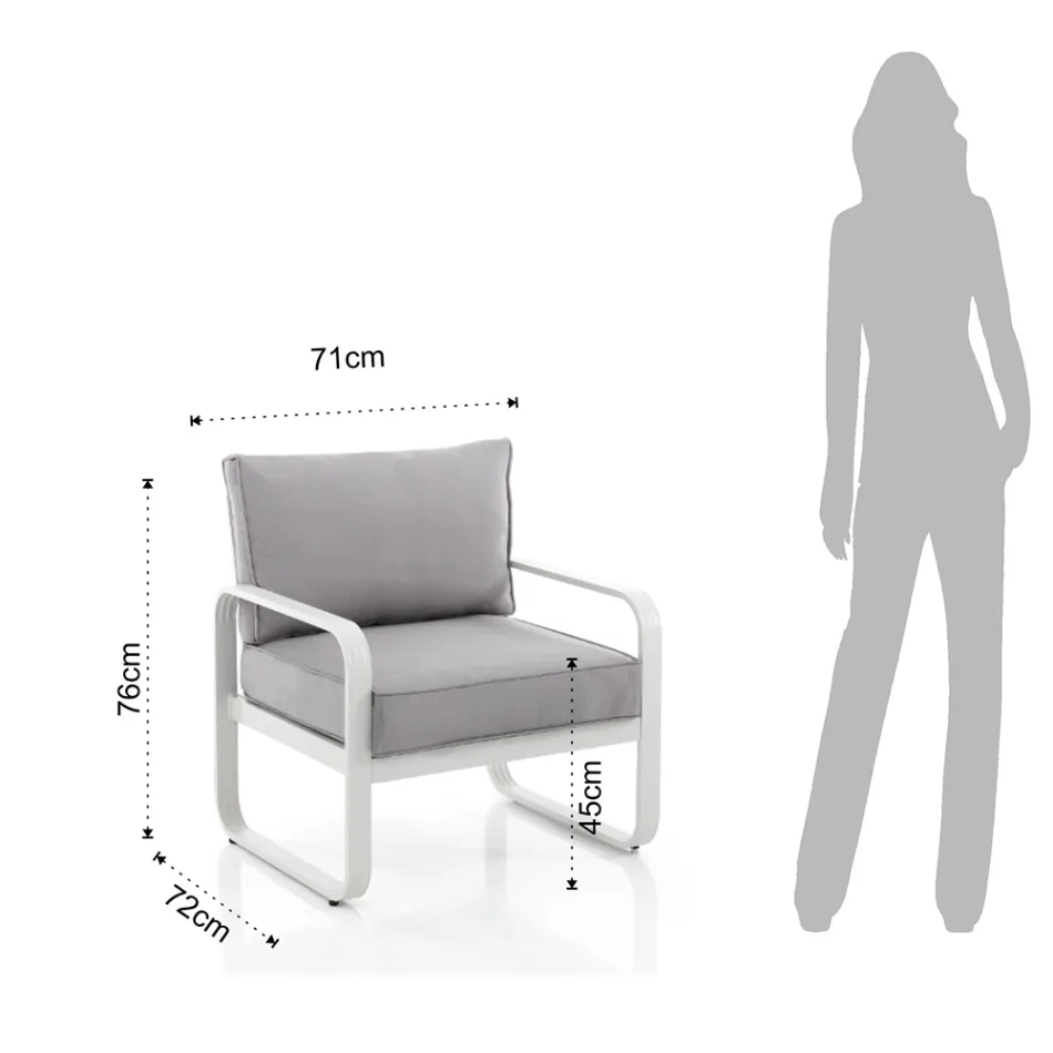 Poltrona da Giardino in Alluminio Bianco Avorio Opaco e Cuscini Grigio - Avoir Viadurini