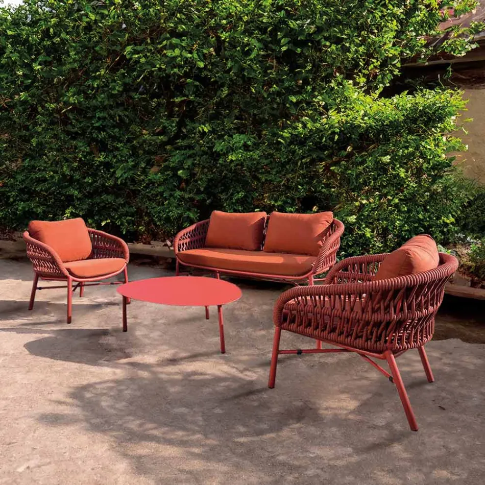 Poltrona da Giardino in Alluminio, Corda e Tessuto Marsala o Bianco - Brise Viadurini