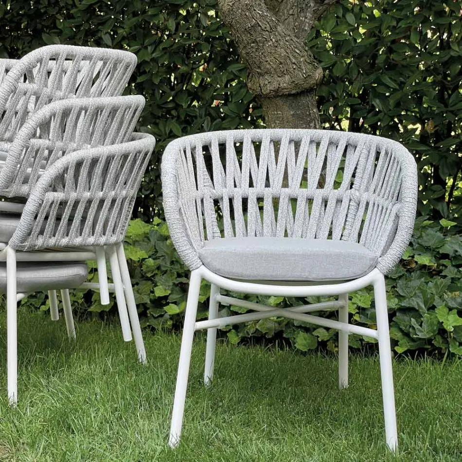 Poltrona da Giardino in Alluminio, Corda e Tessuto Marsala o Bianco - Brise Viadurini