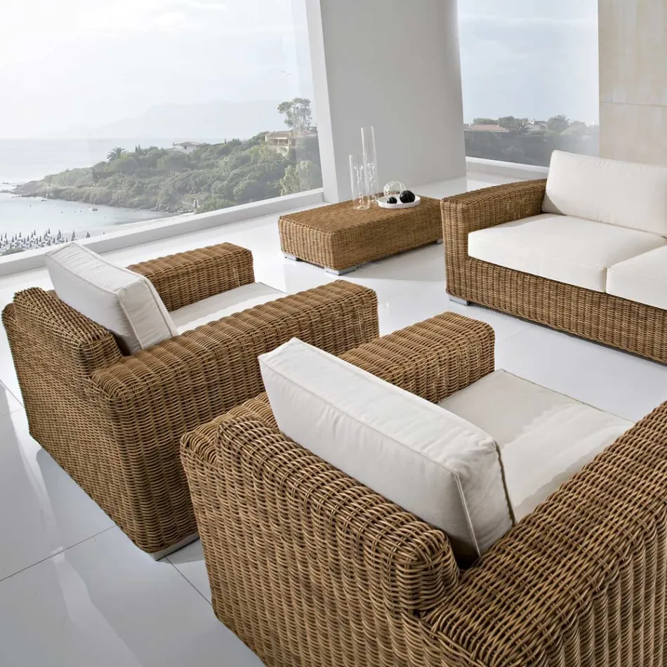 Poltrona da Giardino in Polyrattan Intrecciato a Mano - Yoko Viadurini