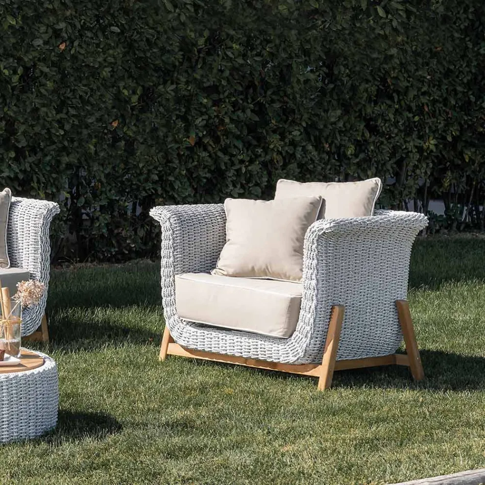 Poltrona da Giardino in Teak ed Intreccio in Corda - Arjuna Viadurini