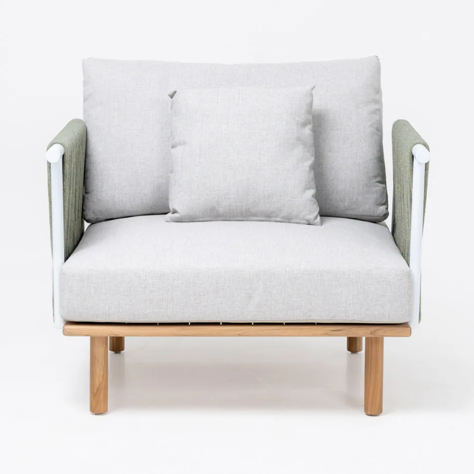 Poltrona da Giardino in Teak, Intreccio in Corda e Cuscini - Bellatrix Viadurini