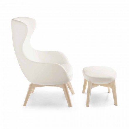 Poltrona da Salotto con Poggiapiedi in Pelle e Legno Made in Italy - Butterfly Viadurini