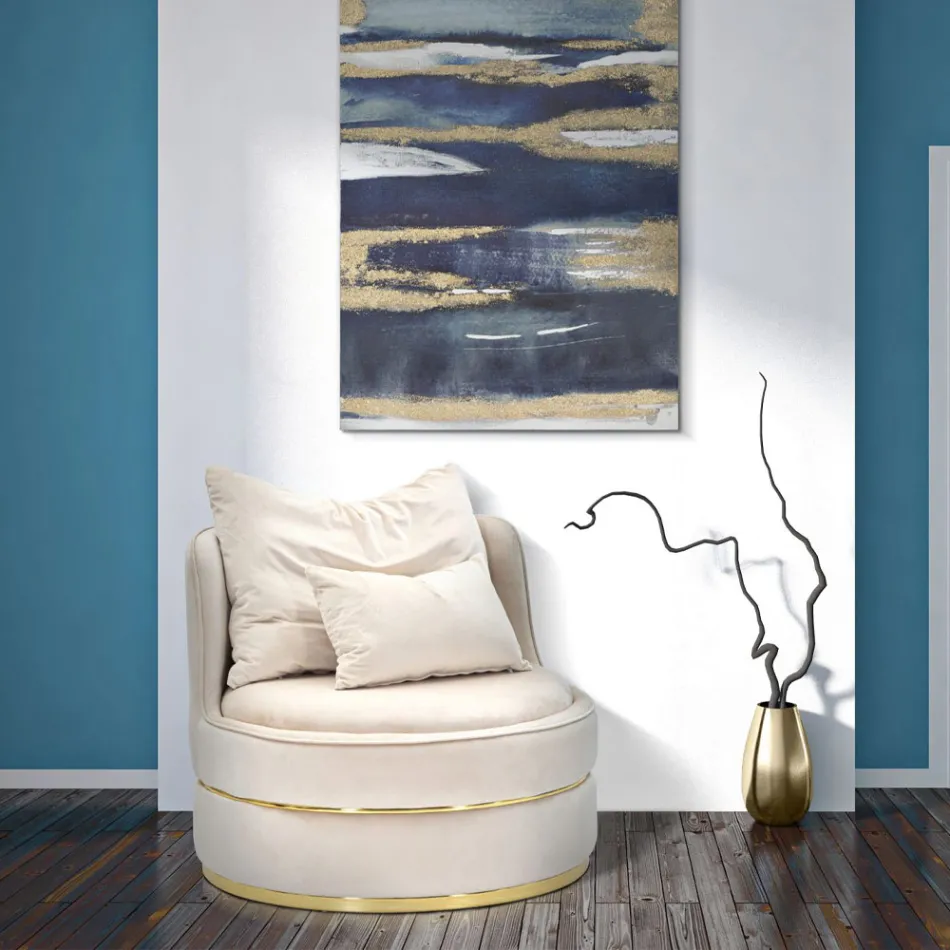 Poltrona da Salotto Imbottita e Rivestita in Tessuto con Decori - Patch Viadurini