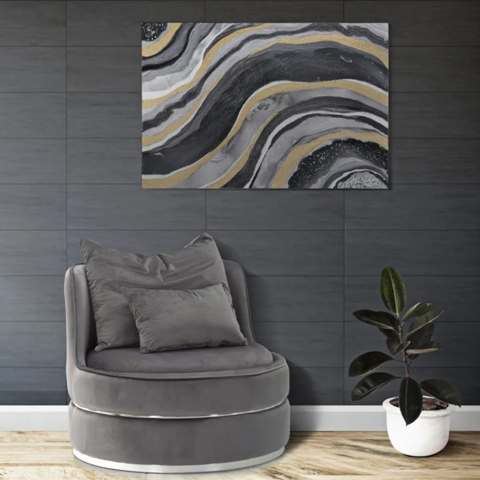 Poltrona da Salotto Imbottita e Rivestita in Tessuto con Decori - Patch Viadurini