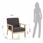 Poltrona da Soggiorno in Legno Massello di Pino e Tessuto Grigio Scuro - Basilicata Viadurini