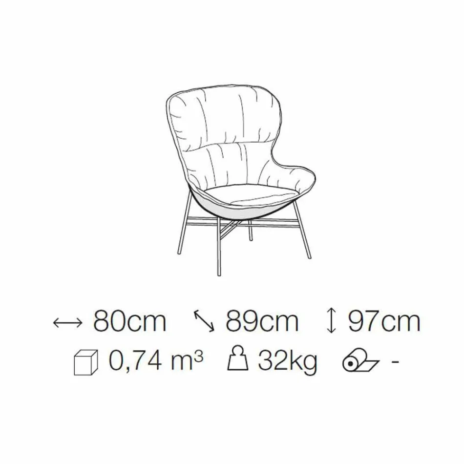 Poltrona da Soggiorno in Pelle e Tessuto con Base Cromata Made in Italy - Litchi Viadurini