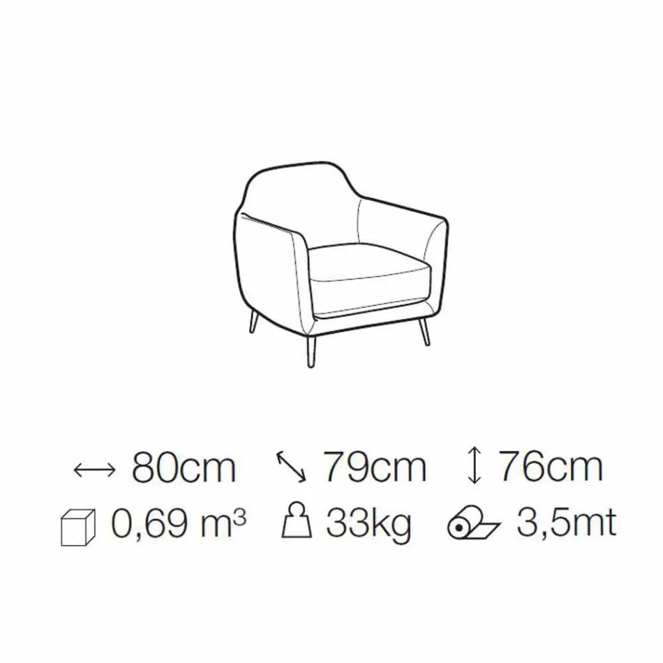 Poltrona da Soggiorno in Tessuto con Piedini in Metallo Made in Italy - Ciliegia Viadurini