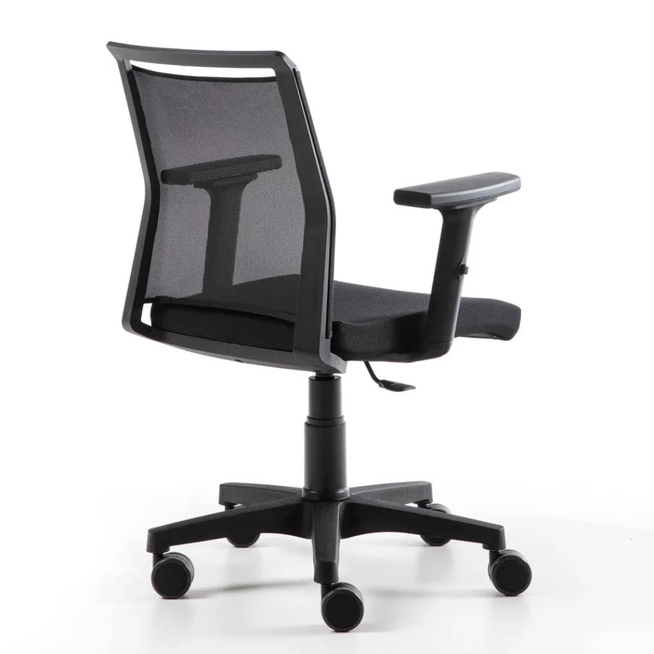 Poltrona da Ufficio Girevole in Tessuto Tecnico e Rete Nera - Daria Viadurini