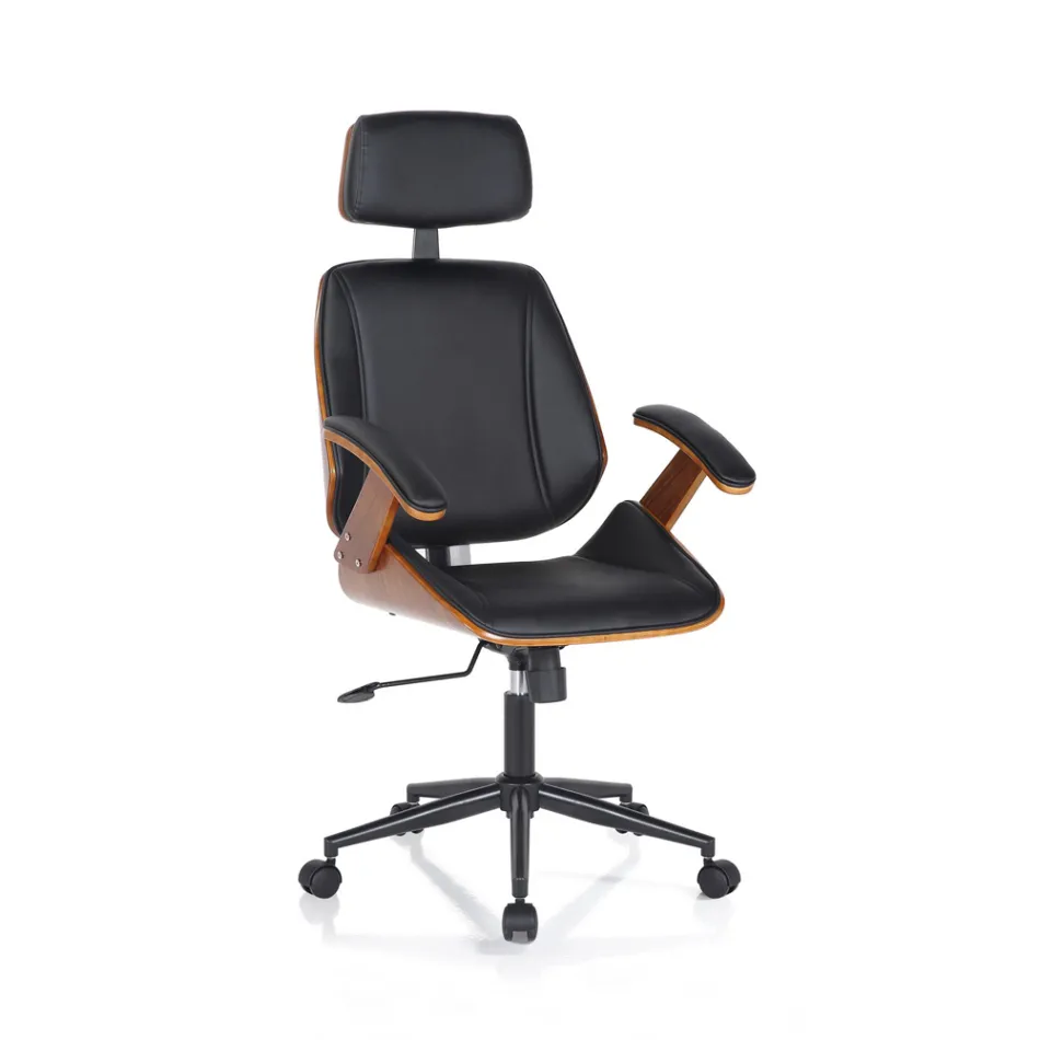 Poltrona da Ufficio in Legno, Pelle Sintetica e Metallo - Alaccia Viadurini