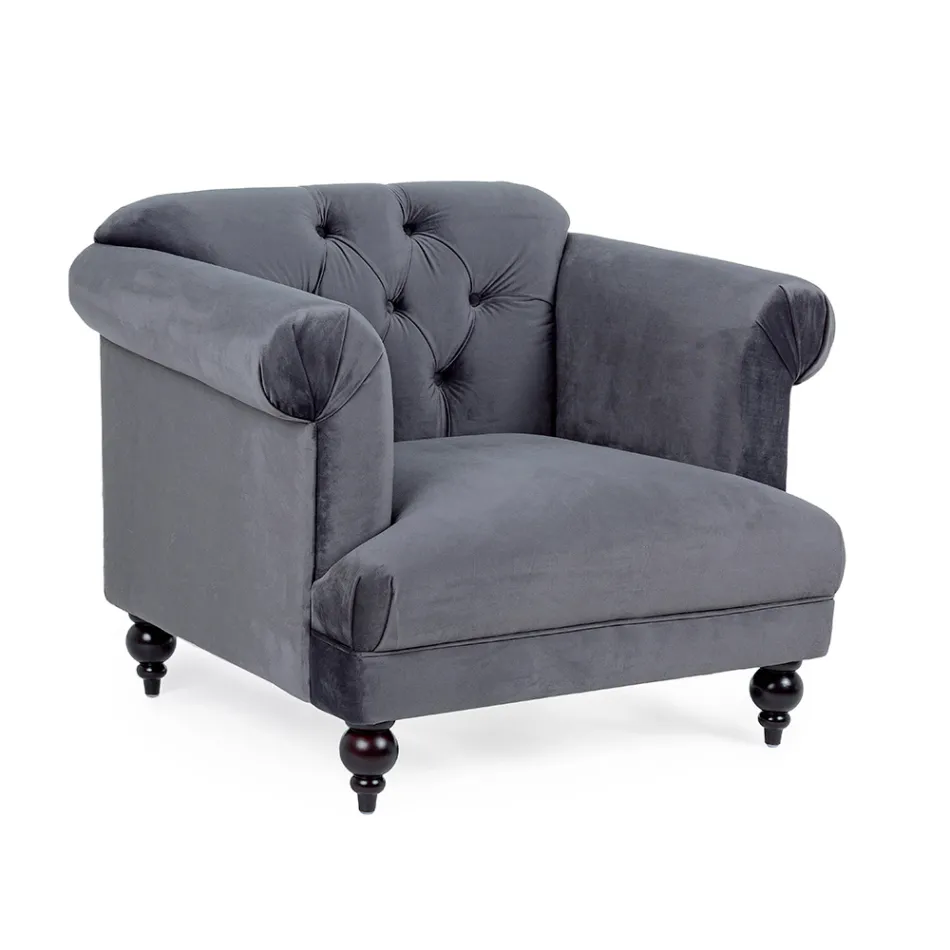 Poltrona Design Classico in Legno e Effetto Velluto Grigio o Rosa - Sanny Viadurini