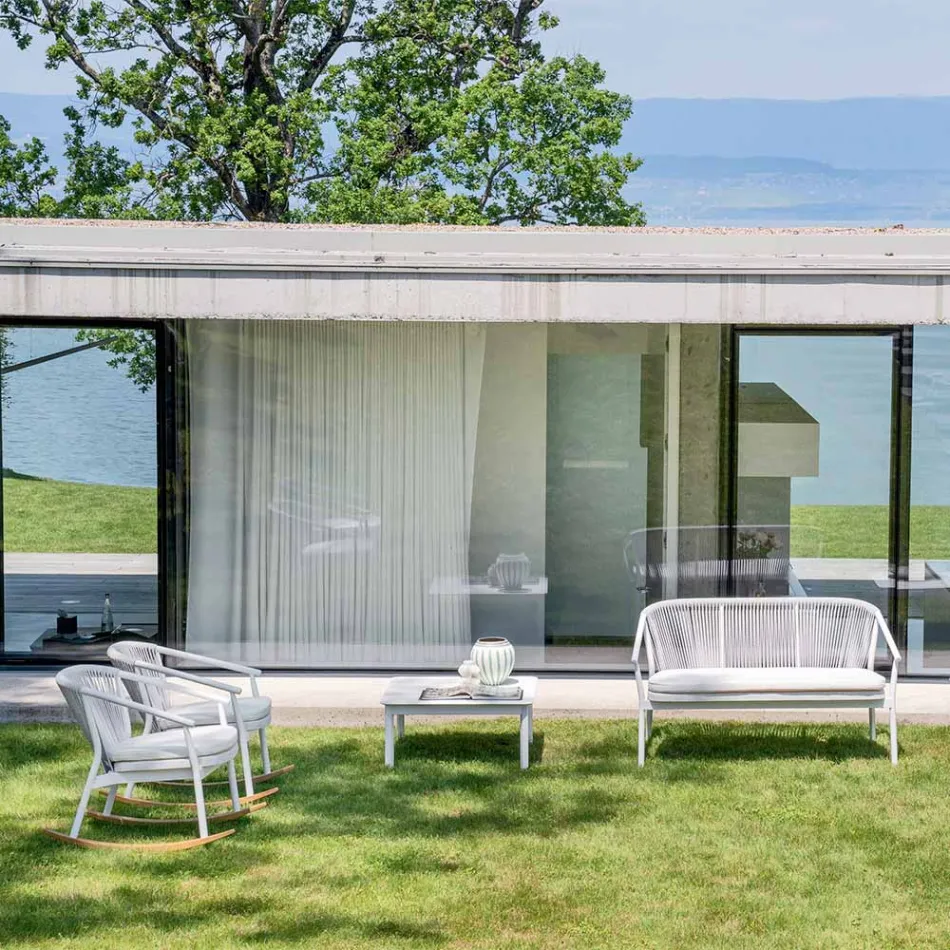 Poltrona Dondolo da Giardino in Legno Massello e Tessuto – Smart by Varaschin Viadurini