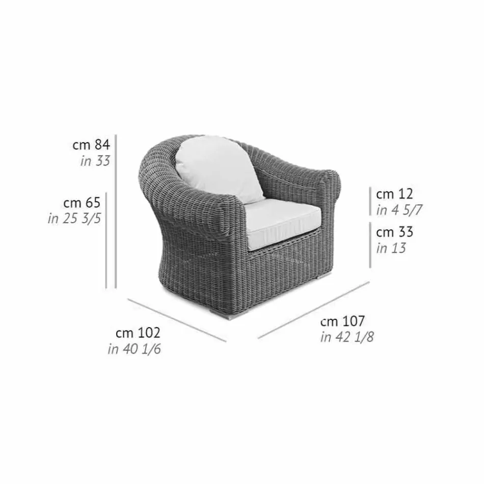 Poltrona Esterno in Rattan Sintetico Intrecciato e Tessuto Bianco o Ecru - Yves Viadurini