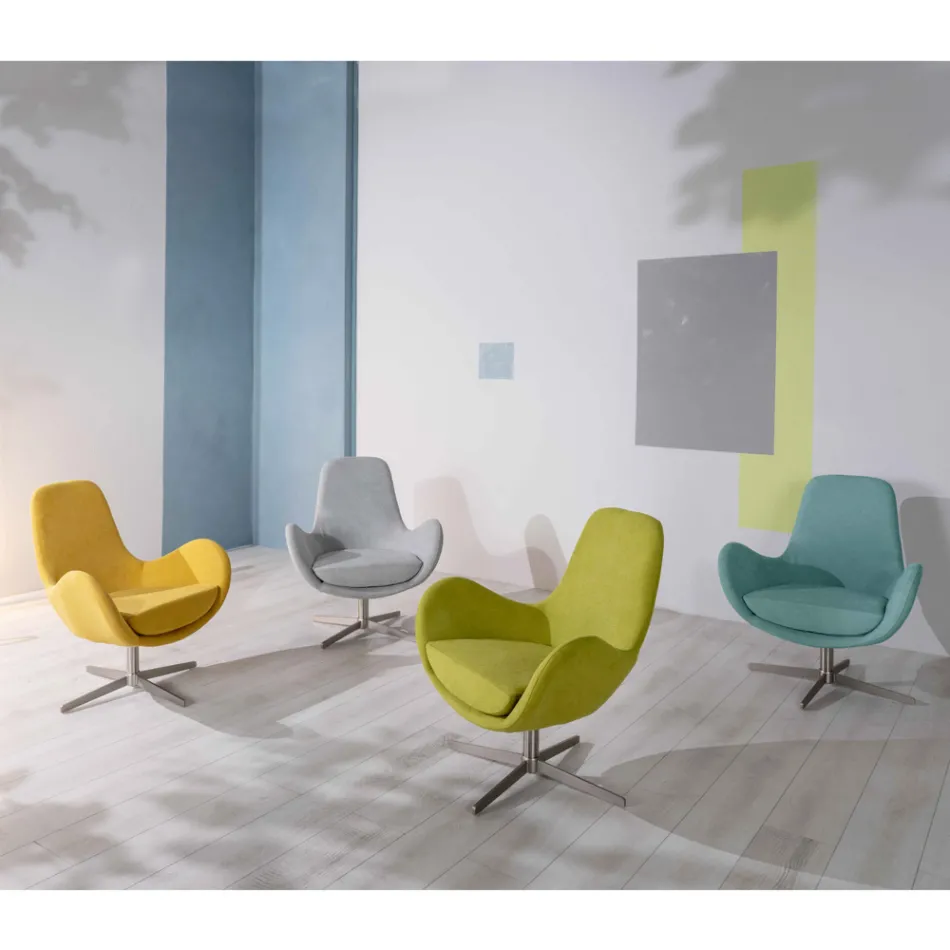 Poltrona Girevole con Base in Metallo e Seduta in Tessuto - Sereno Viadurini