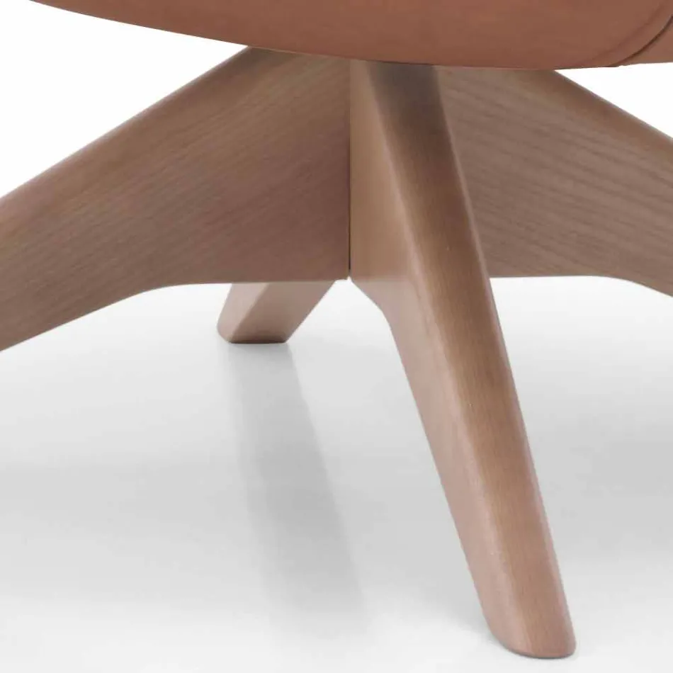 Poltrona Girevole in Pelle con Base in Legno Realizzata in Italia - Butterfly Viadurini