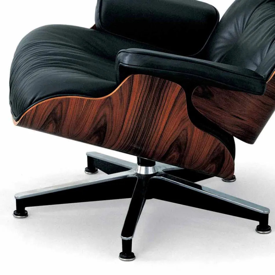 Poltrona Girevole Rivestita in Pelle con Poggiapiedi Made in Italy - Maestrale Viadurini