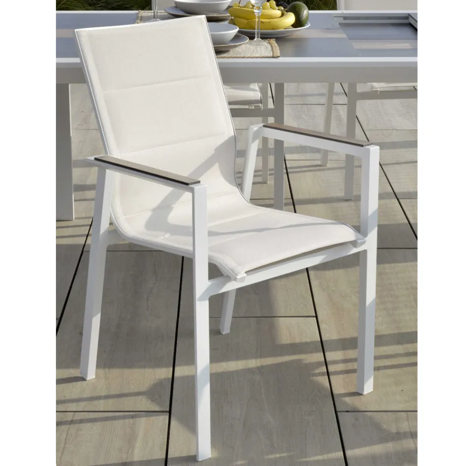 Poltrona in Alluminio e Textilene con Inserto nei Braccioli in HPL - Righello Viadurini