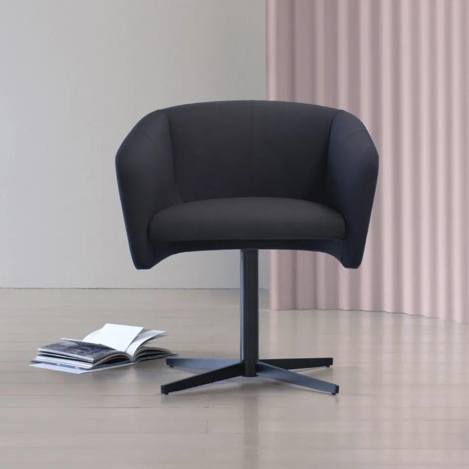 Poltrona in Tessuto con Base Girevole in Metallo di Lusso Made in Italy - Bergen Viadurini