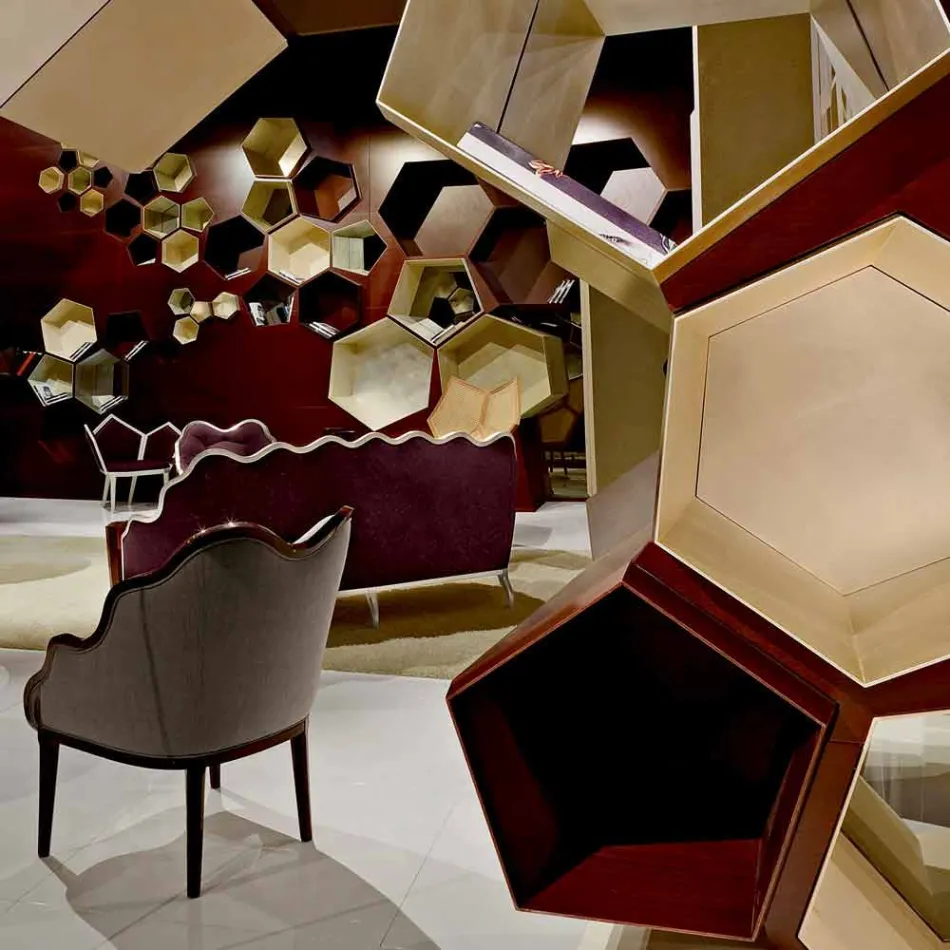 Poltrona in tessuto e legno massello di design, made in Italy, Begga Viadurini