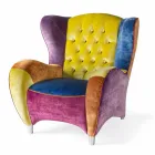 Poltrona in velluto lavorato capitonnè e bordo cannettato Schinke Viadurini