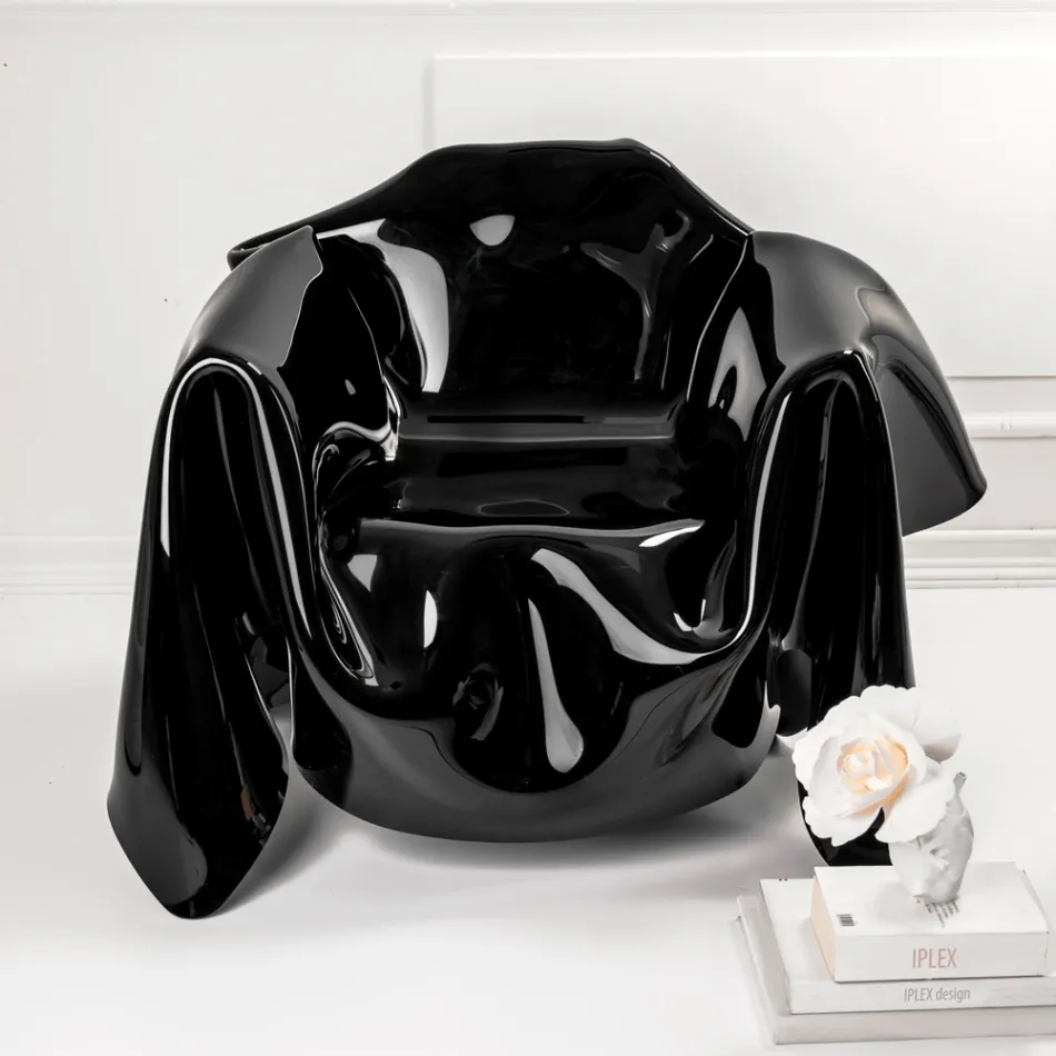 Poltrona Nera Moderna in Plexiglass Drappeggiato Made in Italy - Delia Viadurini