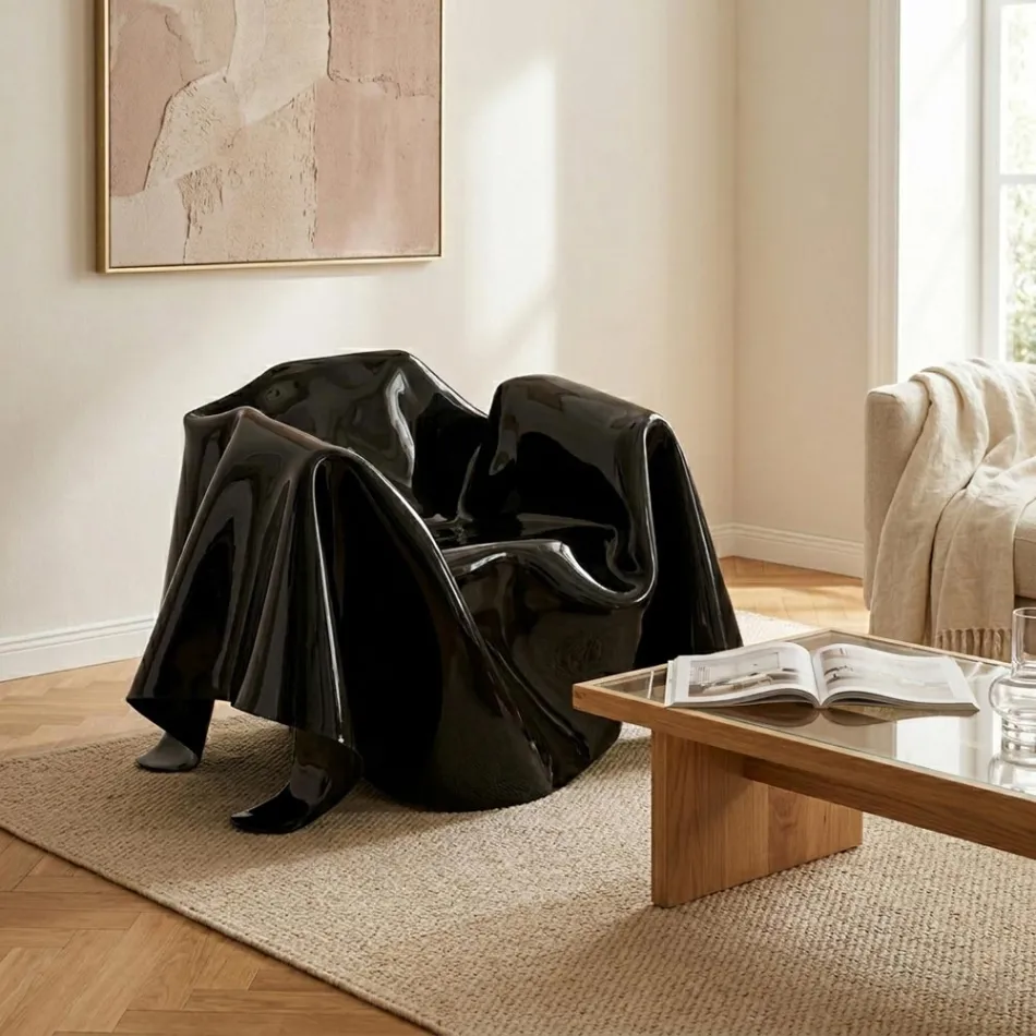 Poltrona Nera Moderna in Plexiglass Drappeggiato Made in Italy - Delia Viadurini