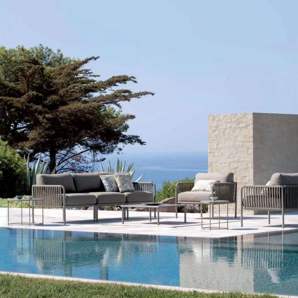 Poltrona Outdoor in Acciaio Zincato e Corda con Cuscini Made in Italy – Helga Viadurini