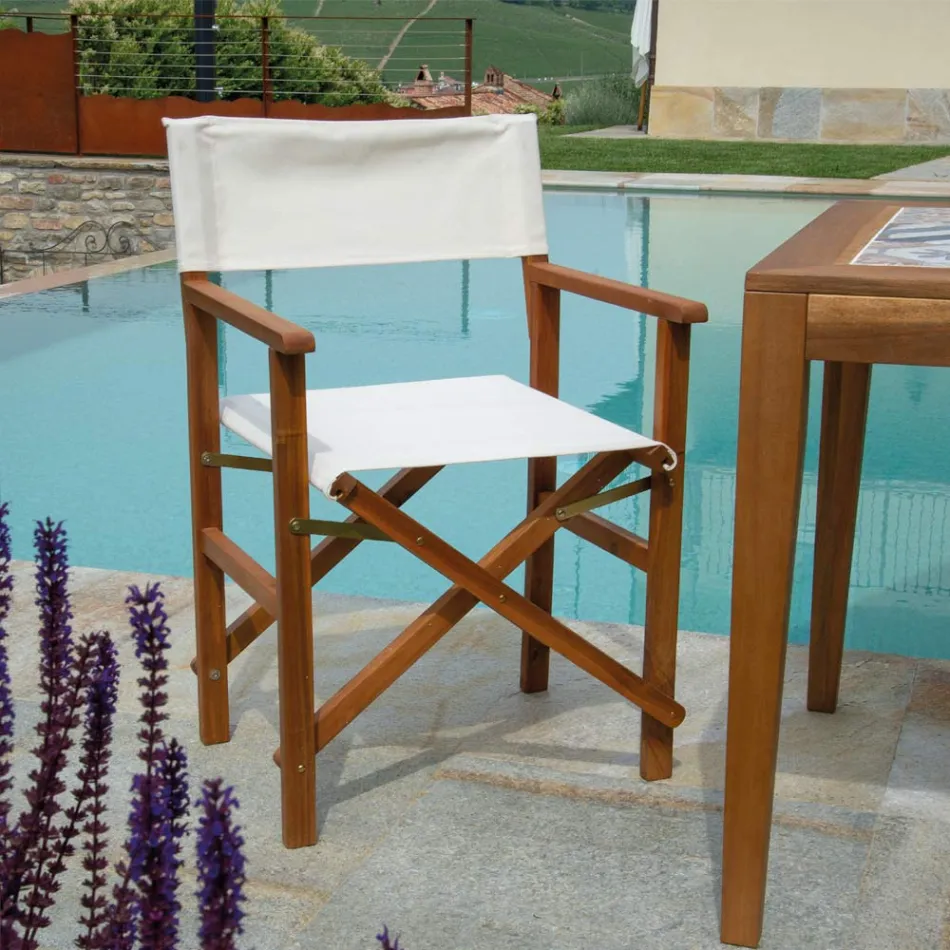 Poltrona Regista in Legno di Acacia Oliata Colore Naturale - Tecnica Viadurini