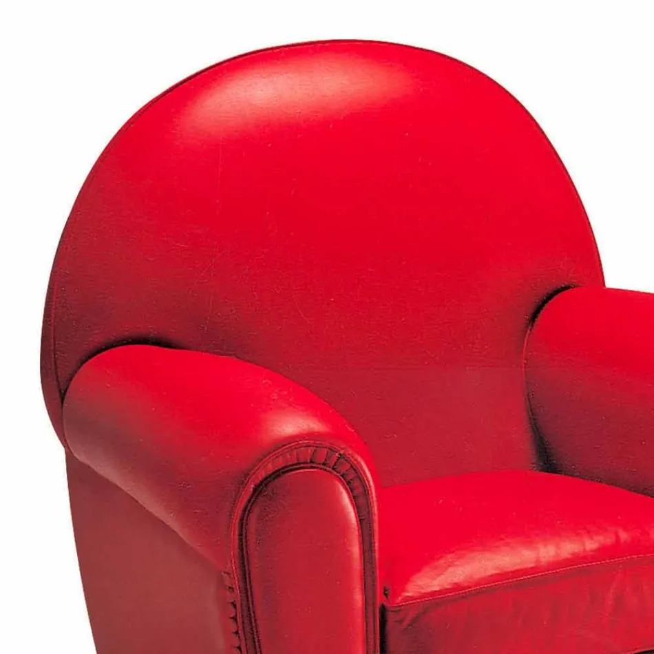 Poltrona Salotto Rivestita in Pelle con Piedini in Legno Made in Italy - Pegolo Viadurini