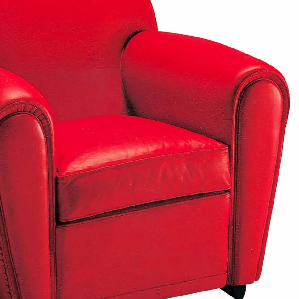 Poltrona Salotto Rivestita in Pelle con Piedini in Legno Made in Italy - Pegolo Viadurini