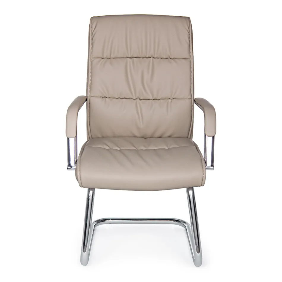 Poltrona Ufficio a Slitta Acciaio e Ecopelle con Braccioli 2 Pz - Monaldo Viadurini