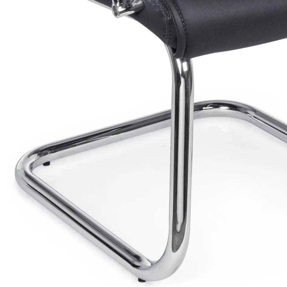 Poltrona Ufficio a Slitta Acciaio e Ecopelle con Braccioli 2 Pz - Monaldo Viadurini