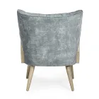 Poltrona Vintage in Legno con Braccioli Rattan e Poliestere - Ludovica Viadurini