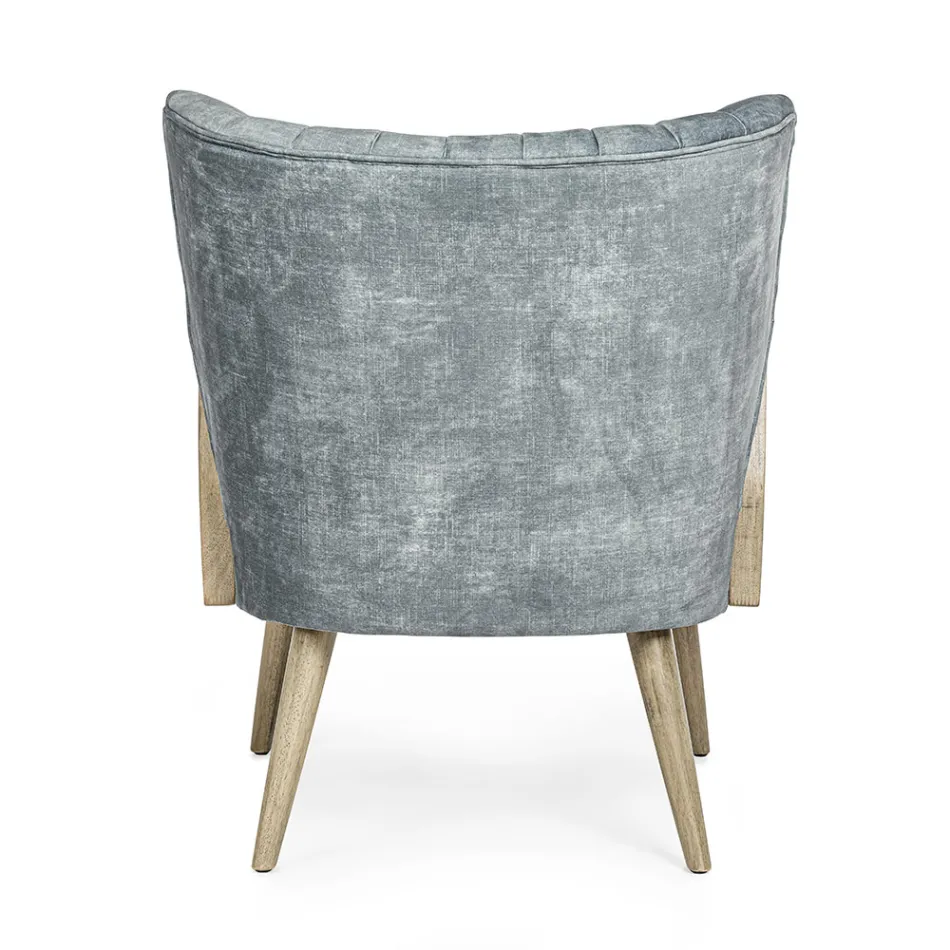 Poltrona Vintage in Legno con Braccioli Rattan e Poliestere - Ludovica Viadurini